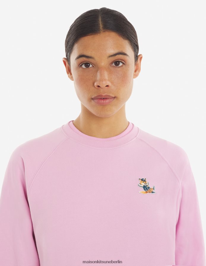 Kleidung V2DHL189 staubige Rose Männer Angepasstes Sweatshirt mit gekleidetem Fuchs-Patch Maison Kitsune