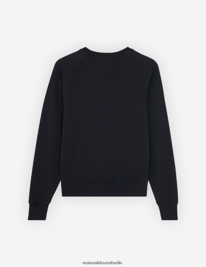 Kleidung V2DHL190 Schwarz Männer Angepasstes Sweatshirt mit gekleidetem Fuchs-Patch Maison Kitsune