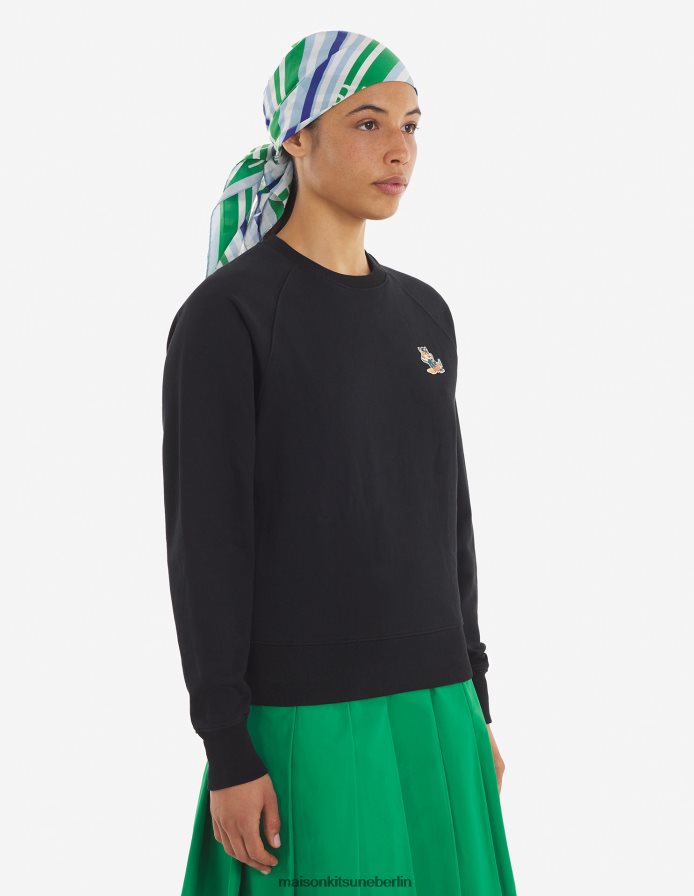 Kleidung V2DHL190 Schwarz Männer Angepasstes Sweatshirt mit gekleidetem Fuchs-Patch Maison Kitsune