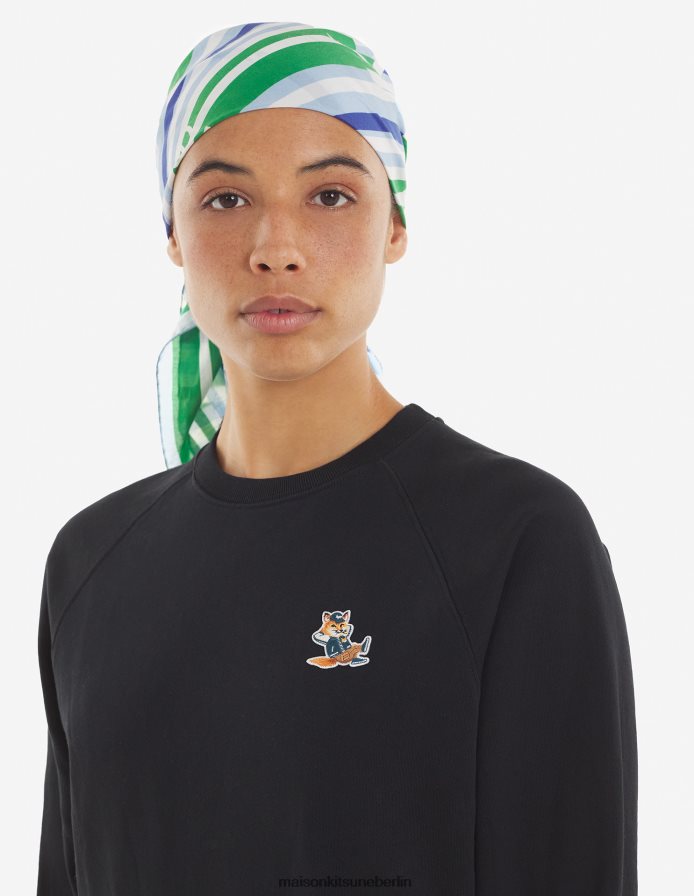 Kleidung V2DHL190 Schwarz Männer Angepasstes Sweatshirt mit gekleidetem Fuchs-Patch Maison Kitsune