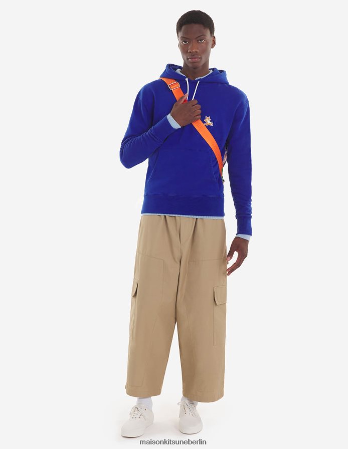 Kleidung V2DHL191 tiefes Blau Männer Chillax Fox Patch klassischer Kapuzenpullover Maison Kitsune