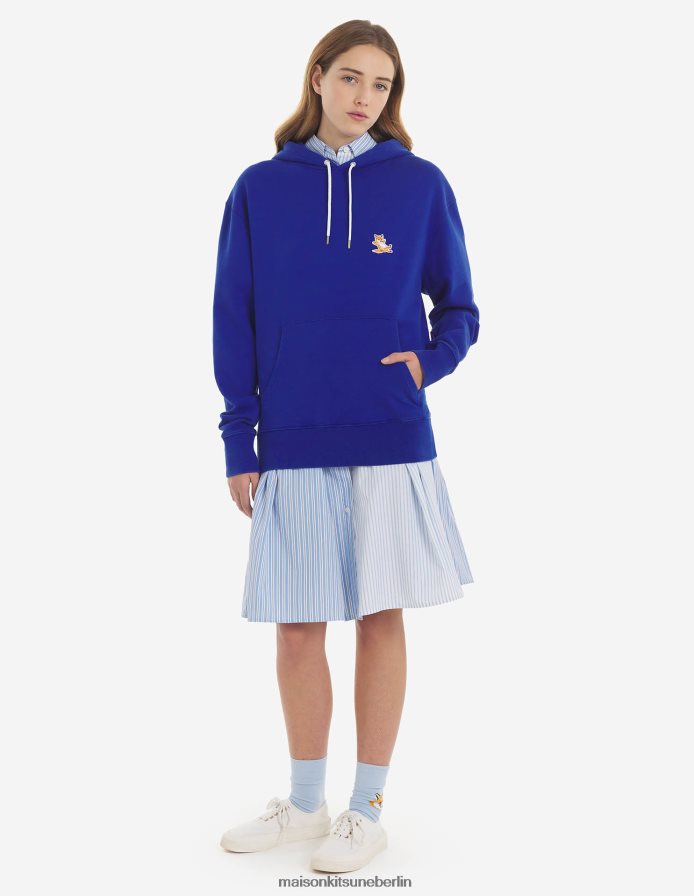 Kleidung V2DHL191 tiefes Blau Männer Chillax Fox Patch klassischer Kapuzenpullover Maison Kitsune