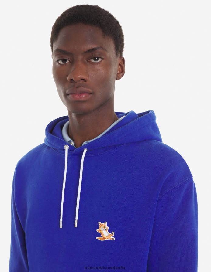 Kleidung V2DHL191 tiefes Blau Männer Chillax Fox Patch klassischer Kapuzenpullover Maison Kitsune