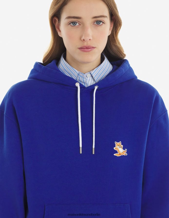 Kleidung V2DHL191 tiefes Blau Männer Chillax Fox Patch klassischer Kapuzenpullover Maison Kitsune