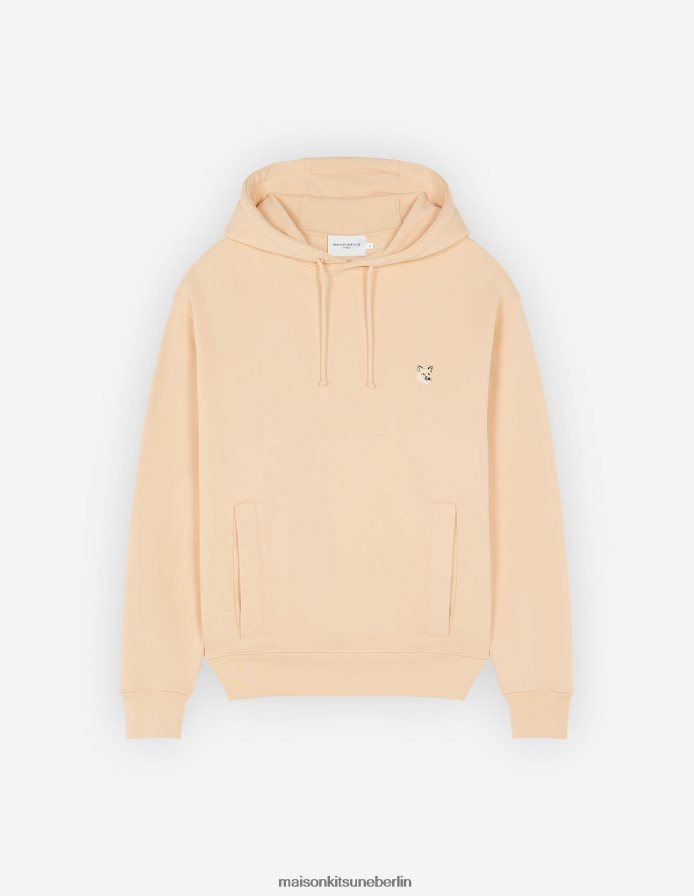 Kleidung V2DHL193 Pfirsich Männer Komfort-Hoodie mit farblich abgestimmtem Fuchskopf-Patch Maison Kitsune