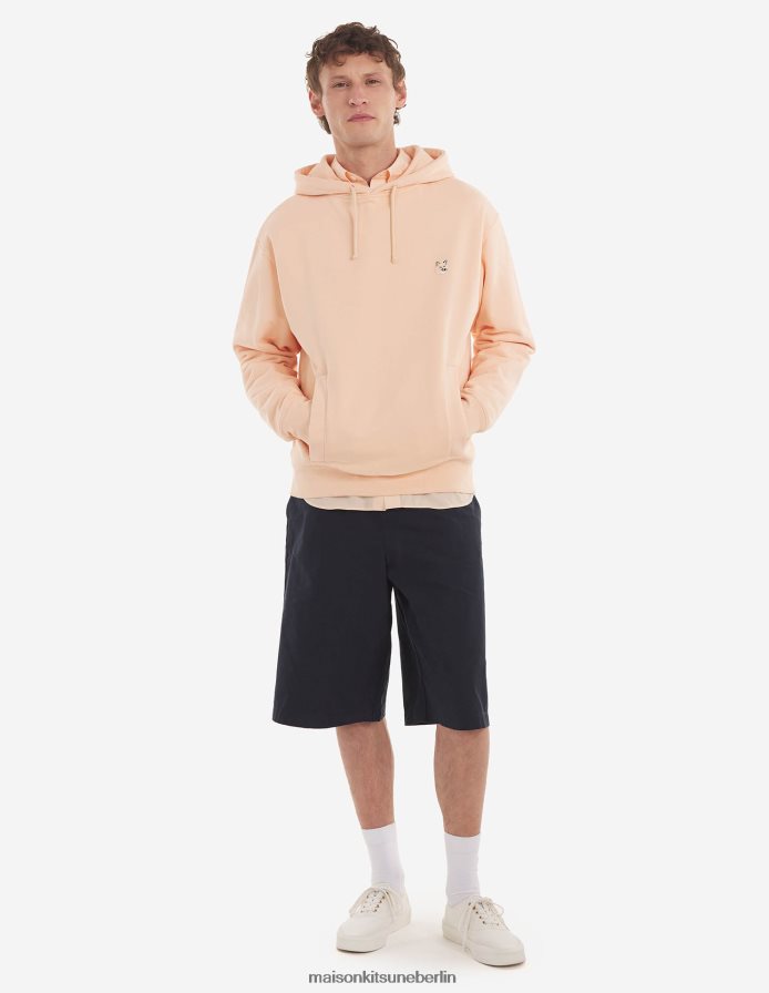 Kleidung V2DHL193 Pfirsich Männer Komfort-Hoodie mit farblich abgestimmtem Fuchskopf-Patch Maison Kitsune
