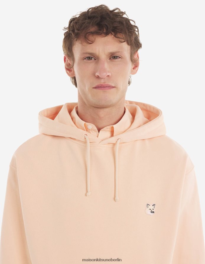 Kleidung V2DHL193 Pfirsich Männer Komfort-Hoodie mit farblich abgestimmtem Fuchskopf-Patch Maison Kitsune