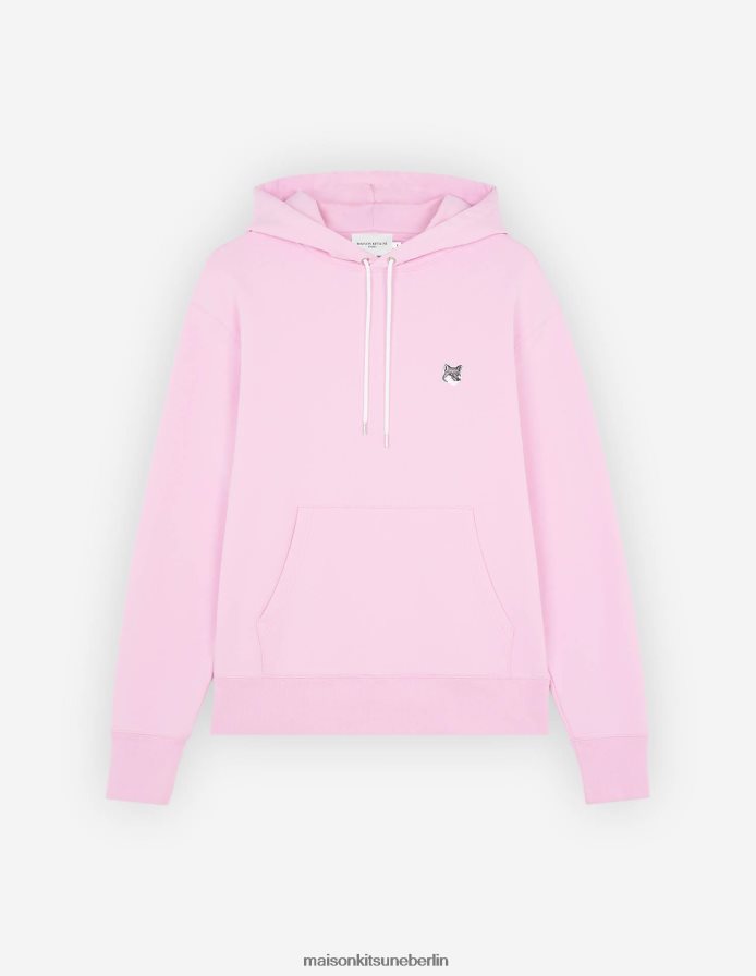 Kleidung V2DHL194 staubige Rose Männer Klassischer Kapuzenpullover mit grauem Fuchskopf-Patch Maison Kitsune