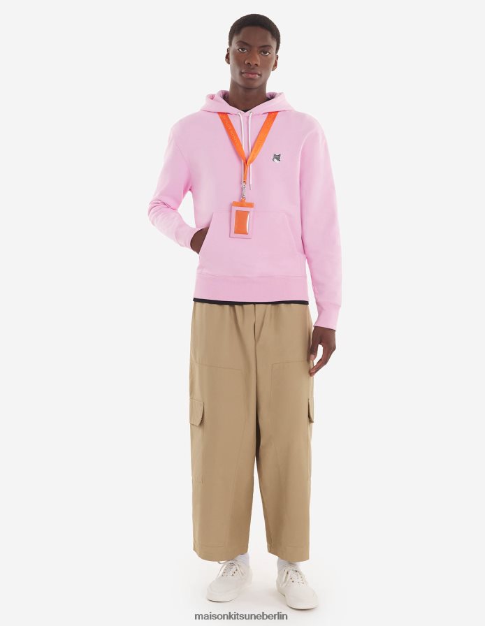 Kleidung V2DHL194 staubige Rose Männer Klassischer Kapuzenpullover mit grauem Fuchskopf-Patch Maison Kitsune