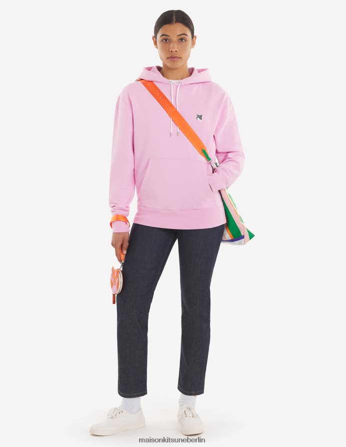 Kleidung V2DHL194 staubige Rose Männer Klassischer Kapuzenpullover mit grauem Fuchskopf-Patch Maison Kitsune