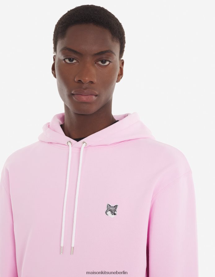 Kleidung V2DHL194 staubige Rose Männer Klassischer Kapuzenpullover mit grauem Fuchskopf-Patch Maison Kitsune