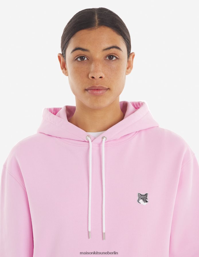 Kleidung V2DHL194 staubige Rose Männer Klassischer Kapuzenpullover mit grauem Fuchskopf-Patch Maison Kitsune