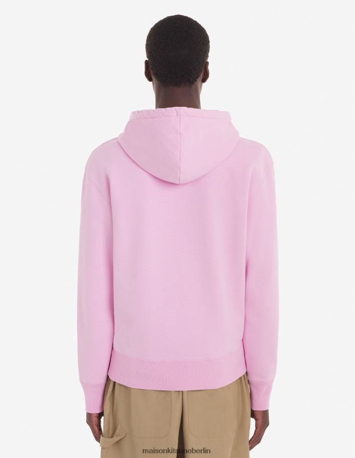 Kleidung V2DHL194 staubige Rose Männer Klassischer Kapuzenpullover mit grauem Fuchskopf-Patch Maison Kitsune