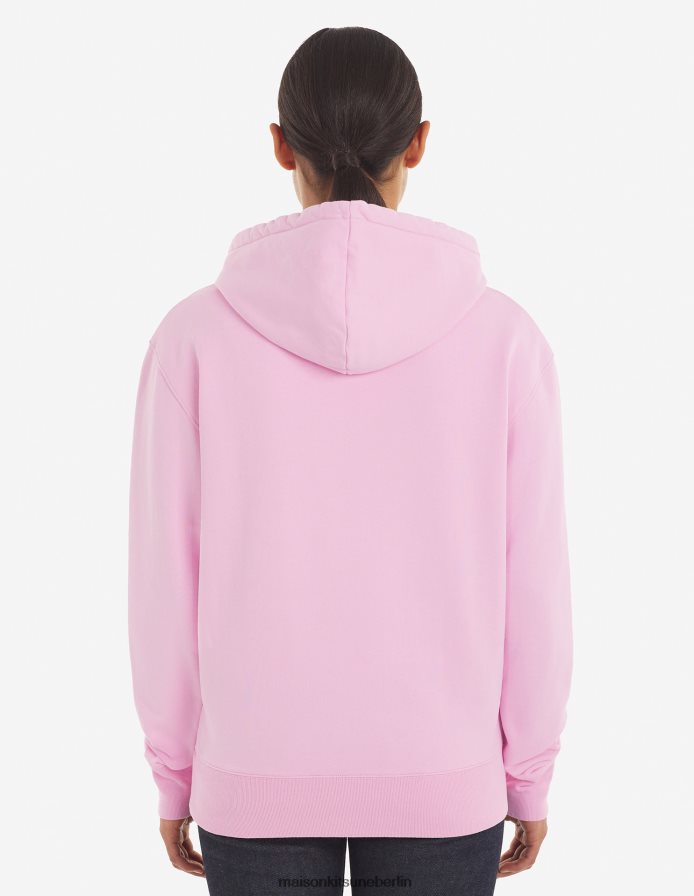 Kleidung V2DHL194 staubige Rose Männer Klassischer Kapuzenpullover mit grauem Fuchskopf-Patch Maison Kitsune