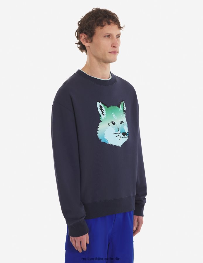 Kleidung V2DHL195 Marine Männer Entspanntes Sweatshirt mit lebendigem Fuchskopf Maison Kitsune