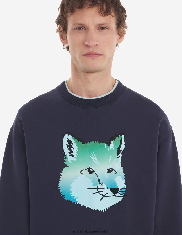 Kleidung V2DHL195 Marine Männer Entspanntes Sweatshirt mit lebendigem Fuchskopf Maison Kitsune