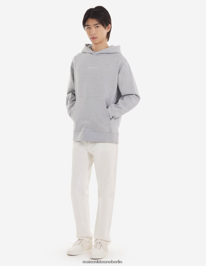 Kleidung V2DHL197 hellgrau meliert Männer Bestickter, kabelloser Kapuzenpullover Maison Kitsune