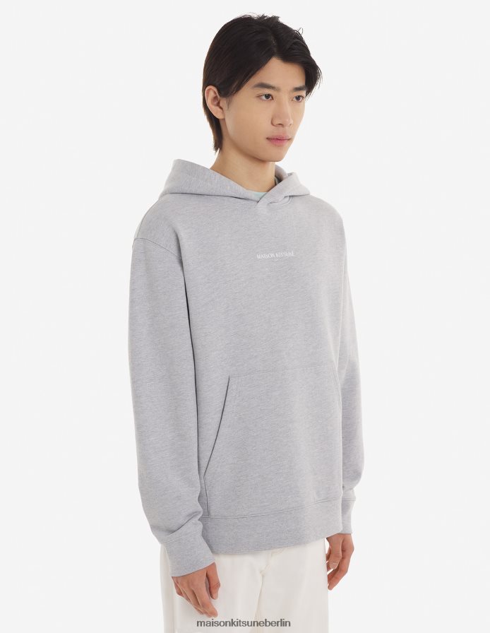 Kleidung V2DHL197 hellgrau meliert Männer Bestickter, kabelloser Kapuzenpullover Maison Kitsune