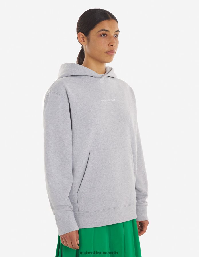 Kleidung V2DHL197 hellgrau meliert Männer Bestickter, kabelloser Kapuzenpullover Maison Kitsune