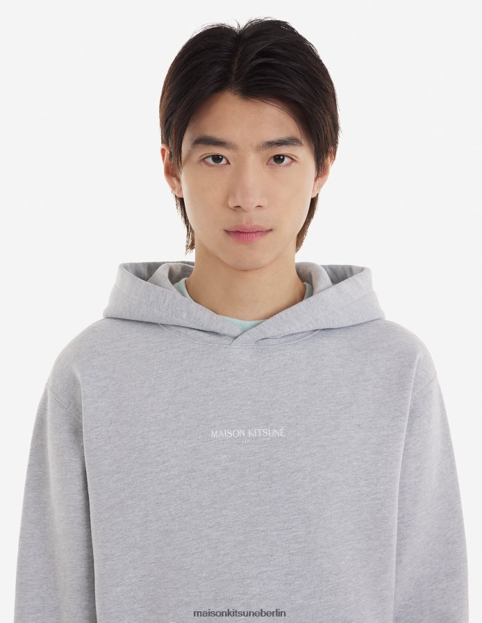 Kleidung V2DHL197 hellgrau meliert Männer Bestickter, kabelloser Kapuzenpullover Maison Kitsune