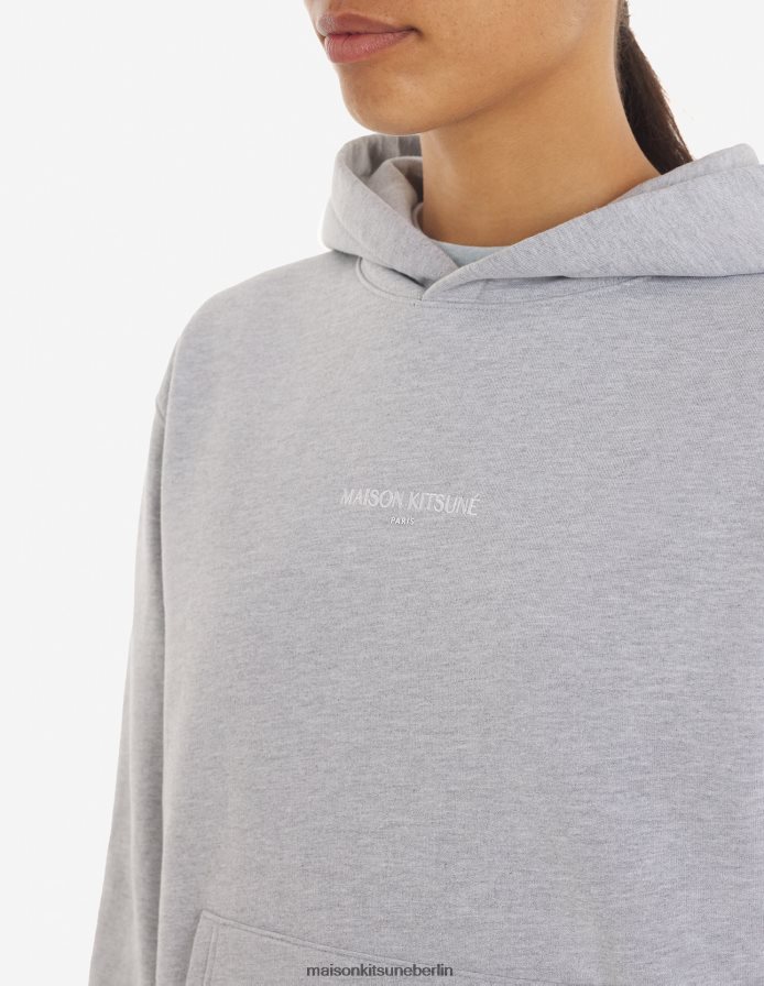 Kleidung V2DHL197 hellgrau meliert Männer Bestickter, kabelloser Kapuzenpullover Maison Kitsune