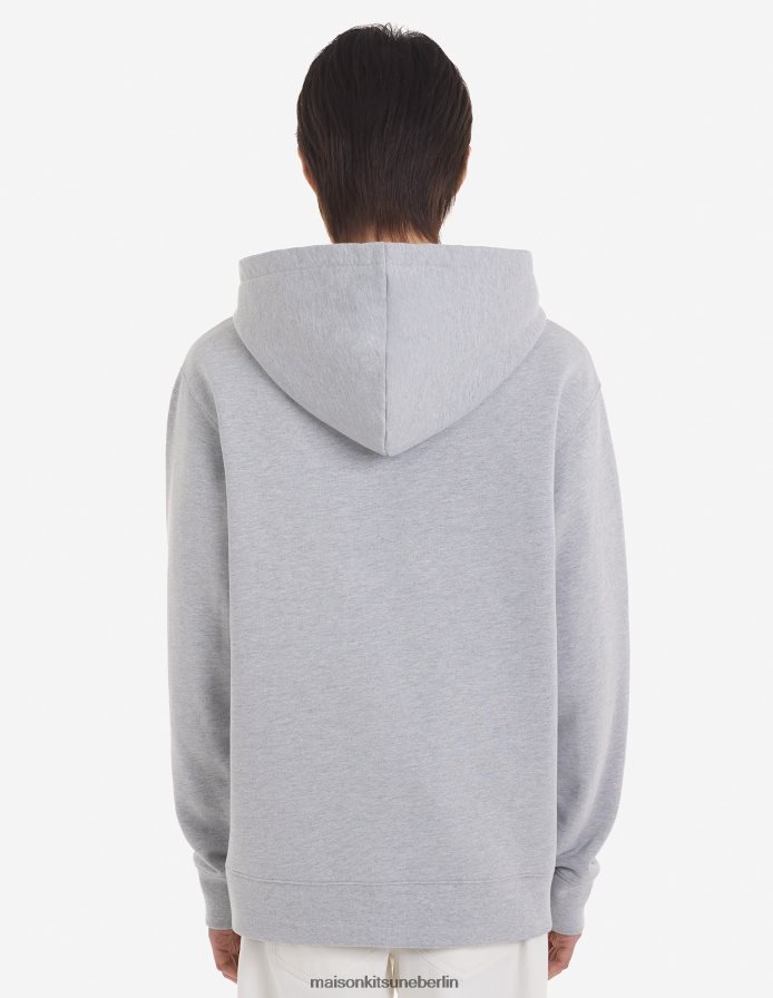 Kleidung V2DHL197 hellgrau meliert Männer Bestickter, kabelloser Kapuzenpullover Maison Kitsune