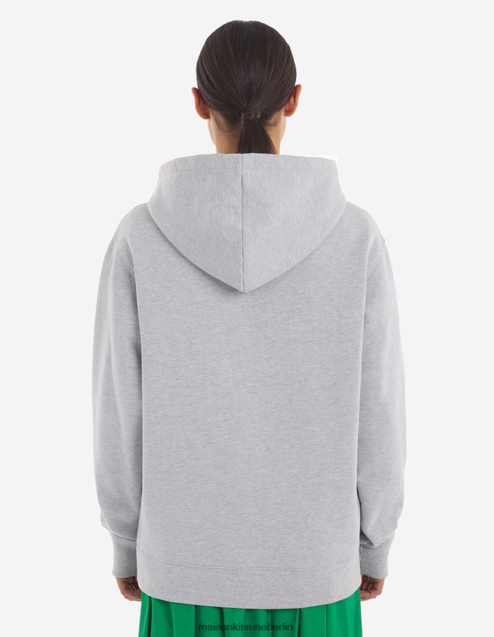 Kleidung V2DHL197 hellgrau meliert Männer Bestickter, kabelloser Kapuzenpullover Maison Kitsune