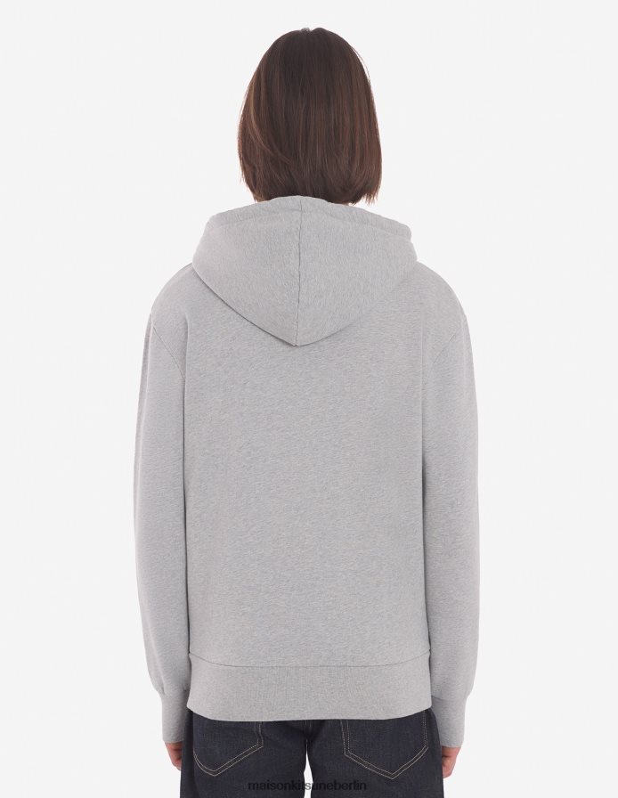 Kleidung V2DHL199 graue Melange Männer Kapuzenpullover mit dreifarbigem Fuchs-Patch und Reißverschluss Maison Kitsune