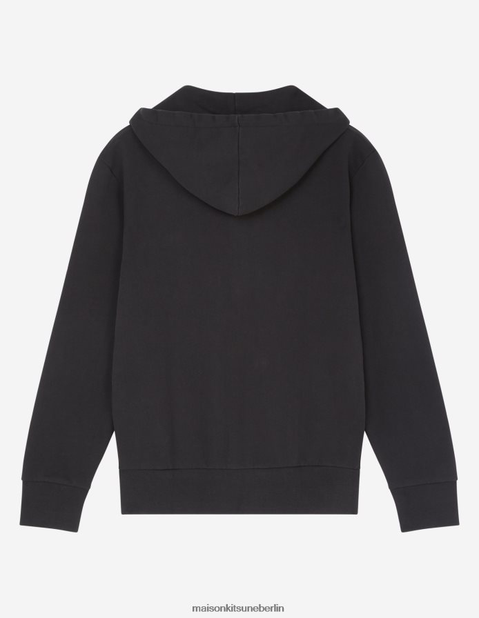 Kleidung V2DHL202 Schwarz Männer Kapuzenpullover mit dreifarbigem Fuchs-Patch und Reißverschluss Maison Kitsune