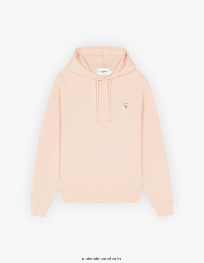 Kleidung V2DHL203 Pfirsich Männer Komfort-Hoodie mit farblich abgestimmtem Fuchskopf-Patch Maison Kitsune