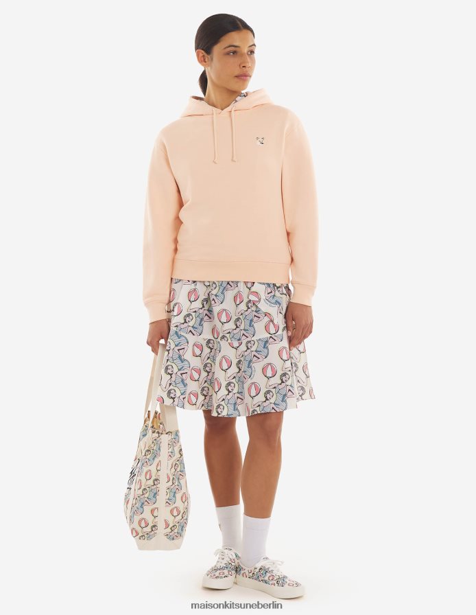 Kleidung V2DHL203 Pfirsich Männer Komfort-Hoodie mit farblich abgestimmtem Fuchskopf-Patch Maison Kitsune