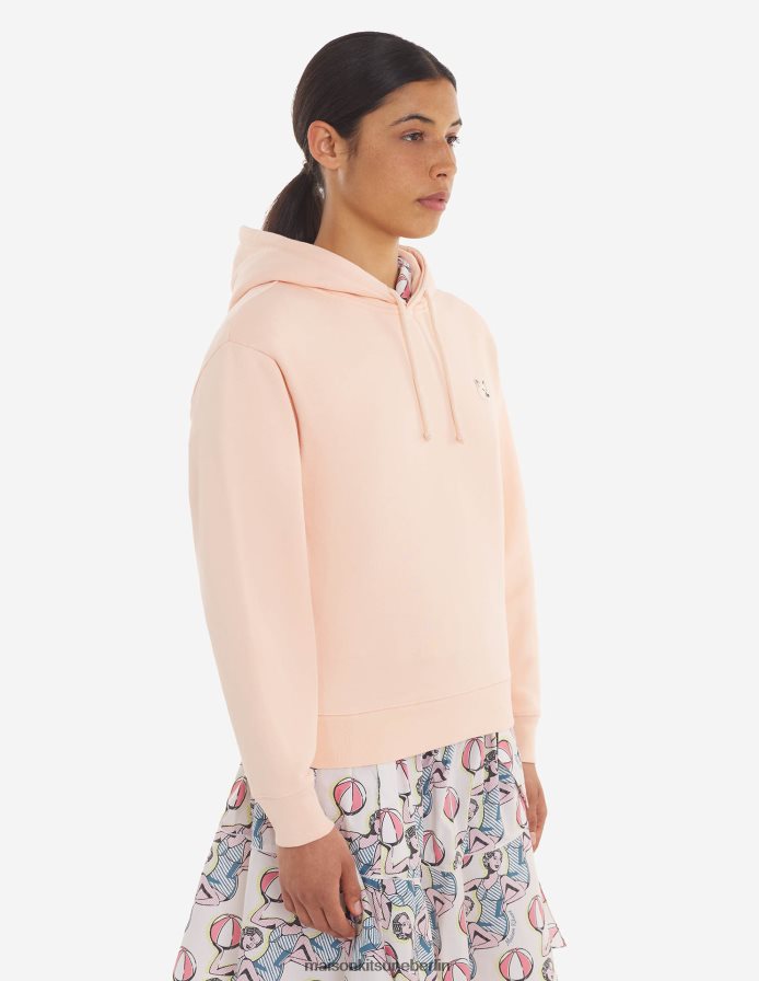 Kleidung V2DHL203 Pfirsich Männer Komfort-Hoodie mit farblich abgestimmtem Fuchskopf-Patch Maison Kitsune