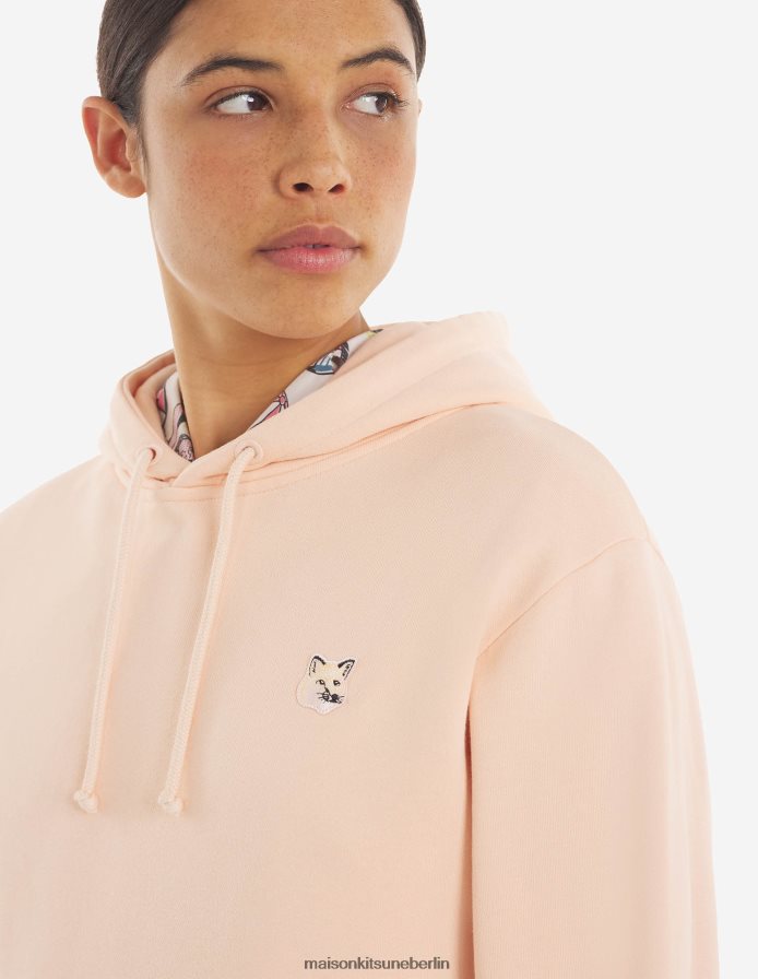 Kleidung V2DHL203 Pfirsich Männer Komfort-Hoodie mit farblich abgestimmtem Fuchskopf-Patch Maison Kitsune