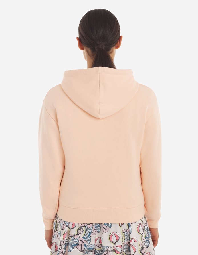 Kleidung V2DHL203 Pfirsich Männer Komfort-Hoodie mit farblich abgestimmtem Fuchskopf-Patch Maison Kitsune