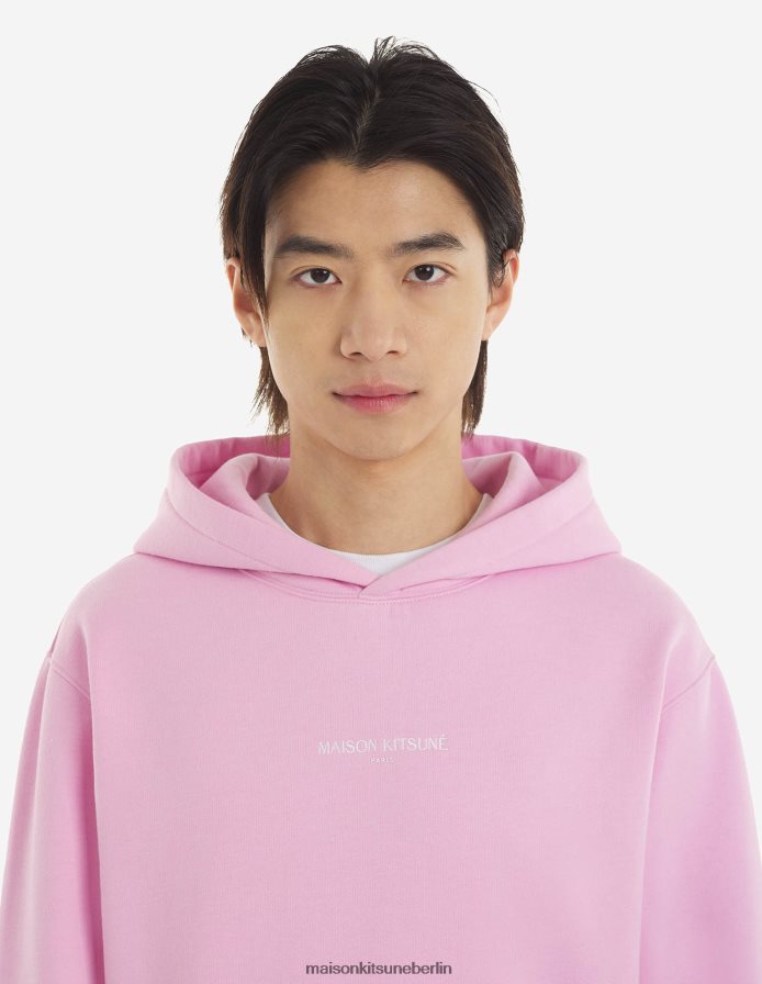Kleidung V2DHL204 staubige Rose Männer Bestickter, kabelloser Kapuzenpullover Maison Kitsune