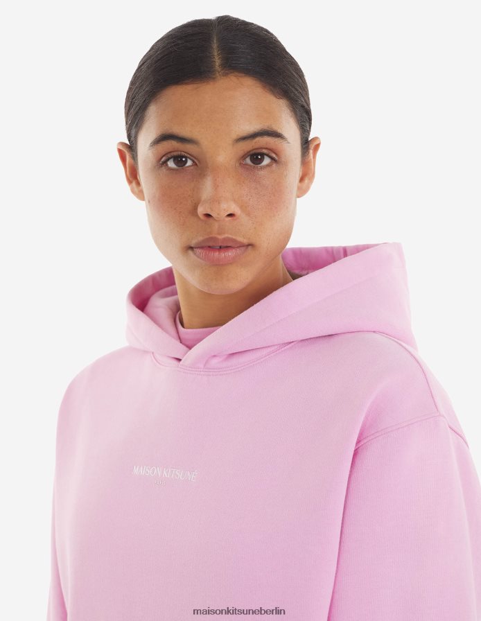 Kleidung V2DHL204 staubige Rose Männer Bestickter, kabelloser Kapuzenpullover Maison Kitsune