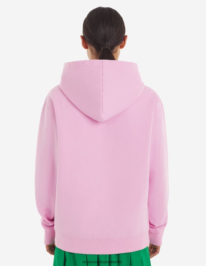 Kleidung V2DHL204 staubige Rose Männer Bestickter, kabelloser Kapuzenpullover Maison Kitsune
