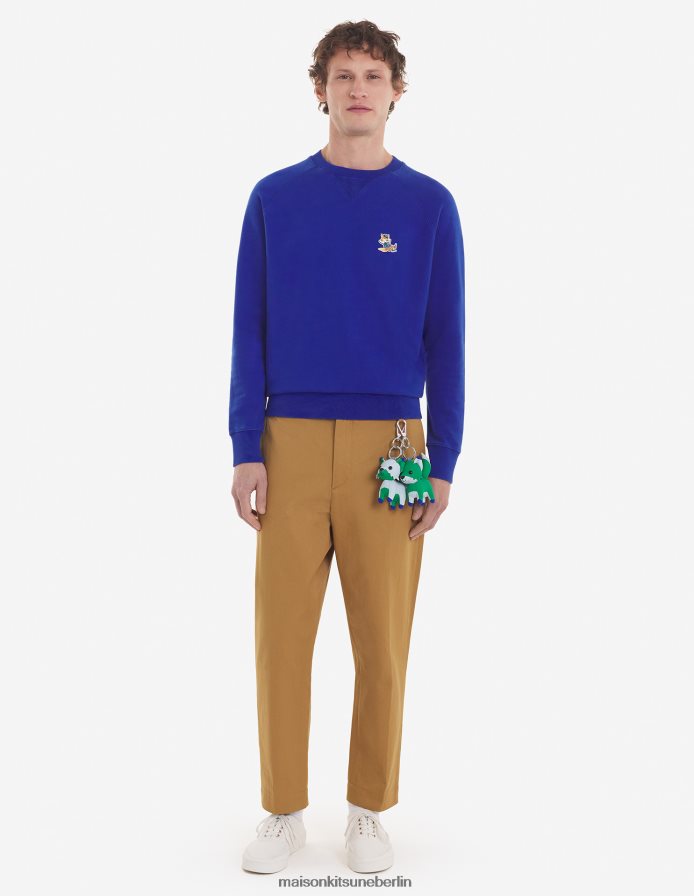 Kleidung V2DHL205 tiefes Blau Männer Klassisches Sweatshirt mit gekleidetem Fuchs-Patch Maison Kitsune