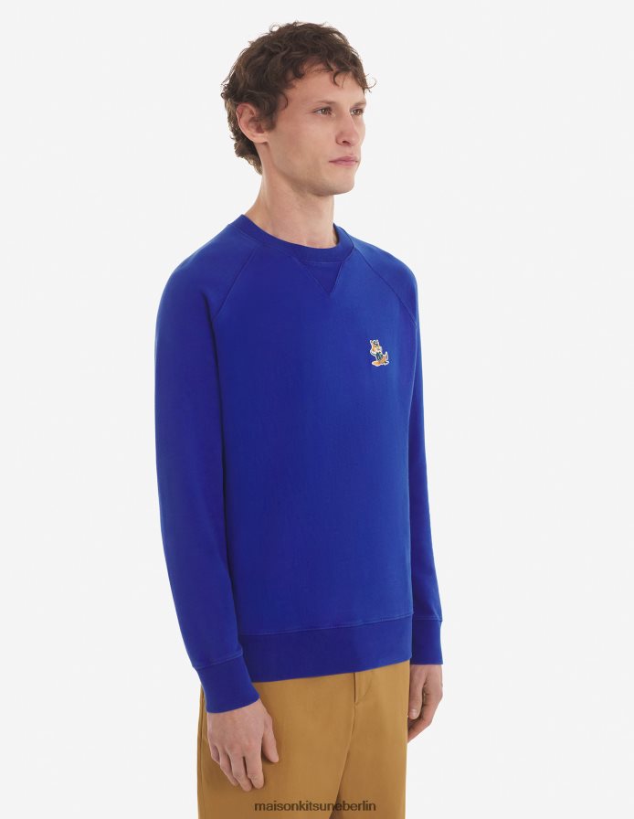Kleidung V2DHL205 tiefes Blau Männer Klassisches Sweatshirt mit gekleidetem Fuchs-Patch Maison Kitsune