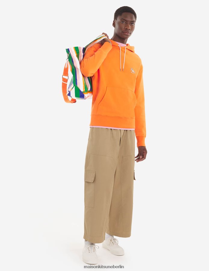 Kleidung V2DHL206 Neon orange Männer Chillax Fox Patch klassischer Kapuzenpullover Maison Kitsune