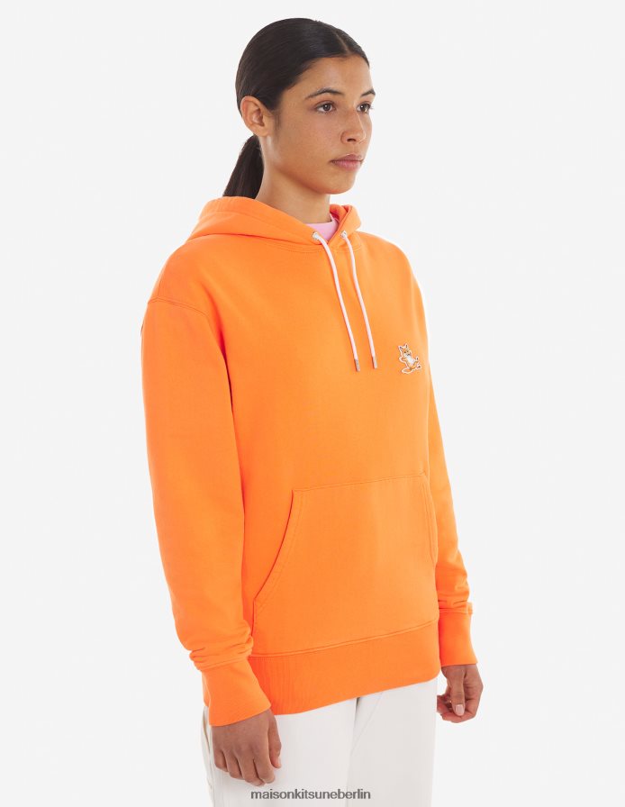 Kleidung V2DHL206 Neon orange Männer Chillax Fox Patch klassischer Kapuzenpullover Maison Kitsune