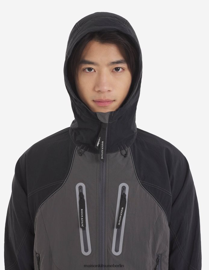 Kleidung V2DHL208 graublauer Farbblock Männer MK X und Wander Hiking Set Up Kapuzenpullover Maison Kitsune