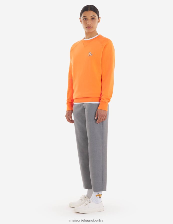 Kleidung V2DHL209 Neon orange Männer Klassisches Sweatshirt mit Chillax-Fuchs-Patch Maison Kitsune