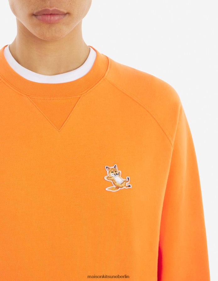 Kleidung V2DHL209 Neon orange Männer Klassisches Sweatshirt mit Chillax-Fuchs-Patch Maison Kitsune