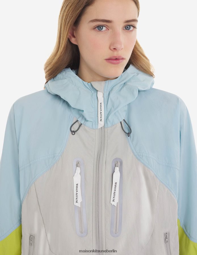 Kleidung V2DHL210 blaugrüner Farbblock Männer MK X und Wander Hiking Set Up Kapuzenpullover Maison Kitsune