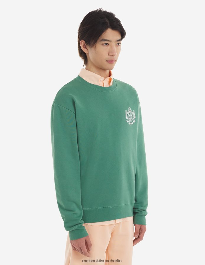 Kleidung V2DHL211 tropisches Grün Männer Komfort-Sweatshirt mit Wappen Maison Kitsune