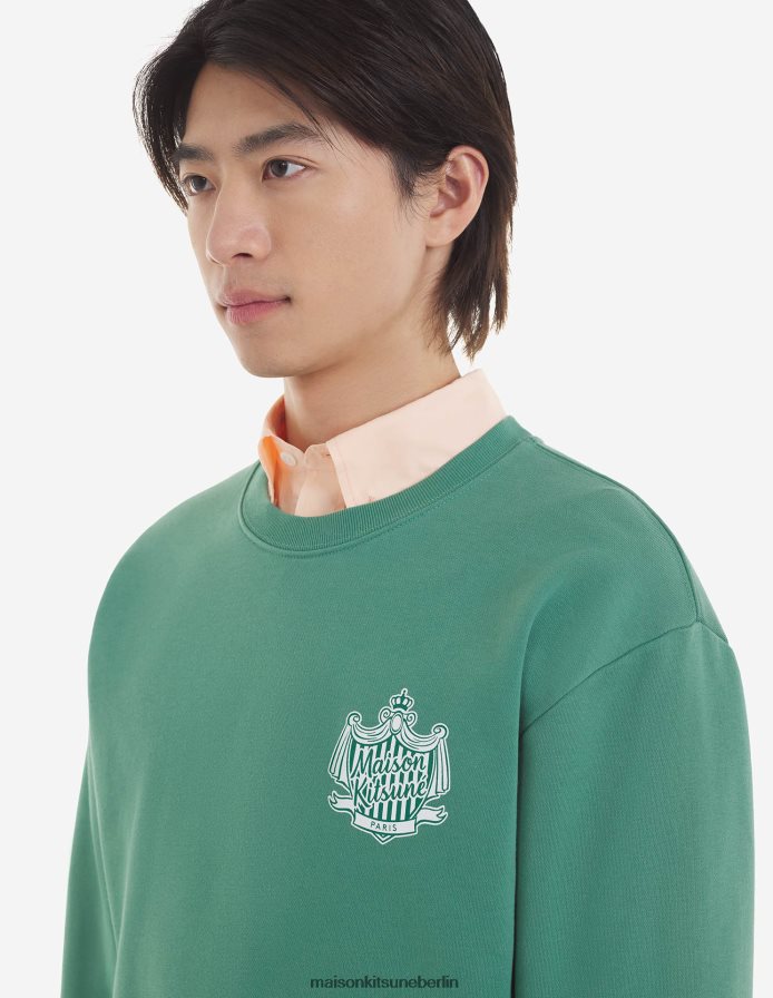 Kleidung V2DHL211 tropisches Grün Männer Komfort-Sweatshirt mit Wappen Maison Kitsune