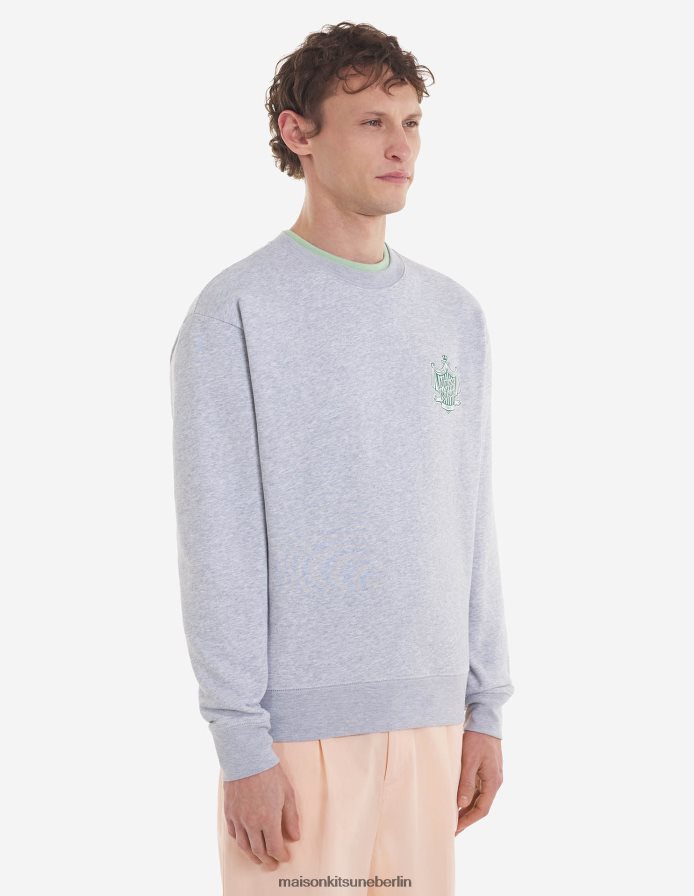 Kleidung V2DHL212 hellgrau meliert Männer Komfort-Sweatshirt mit Wappen Maison Kitsune