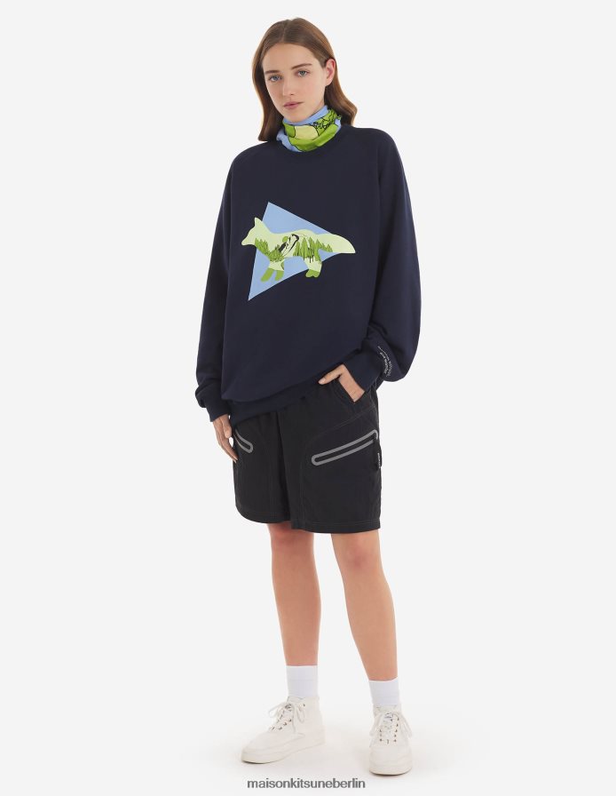 Kleidung V2DHL213 Marine Männer MK x and Wander Dry Baumwoll-Sweatshirt Maison Kitsune