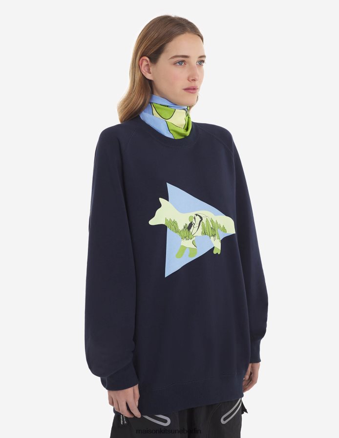 Kleidung V2DHL213 Marine Männer MK x and Wander Dry Baumwoll-Sweatshirt Maison Kitsune